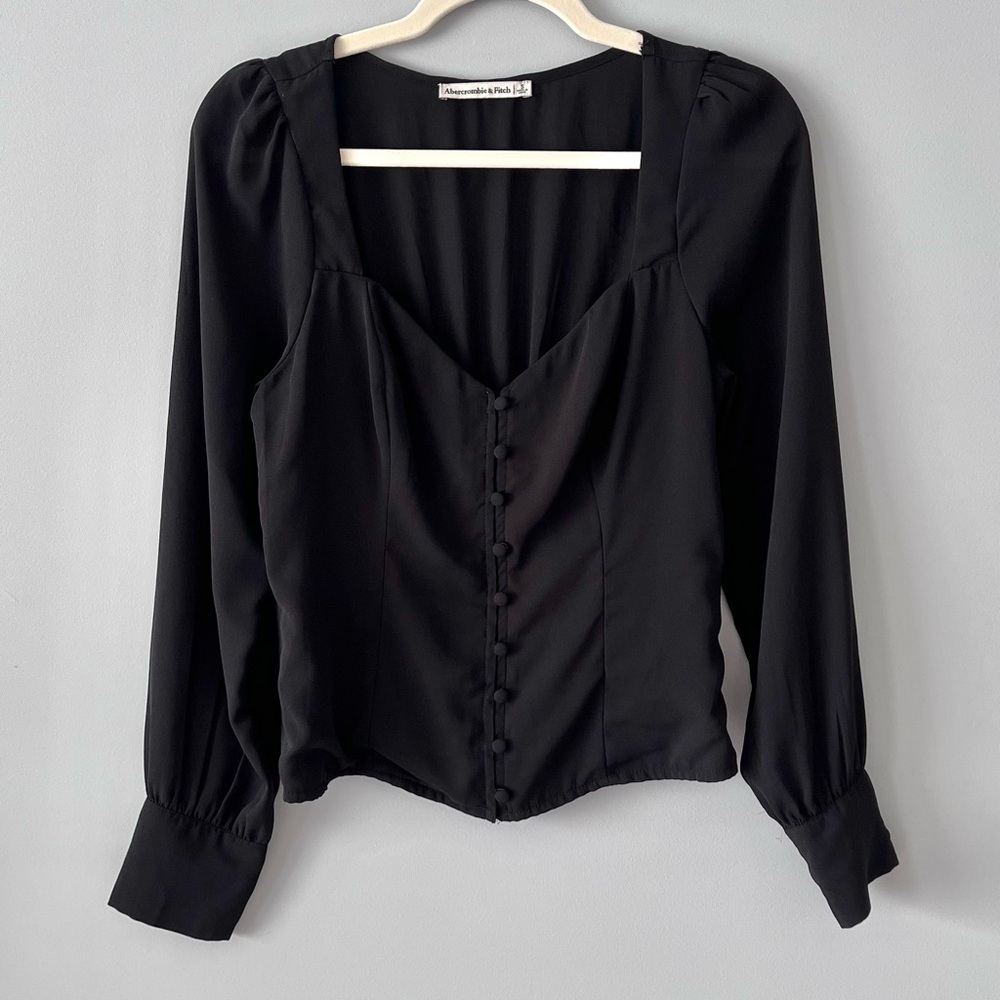 Abercrombie & Fitch long-sleeve bustier blouse | Black | Size Small